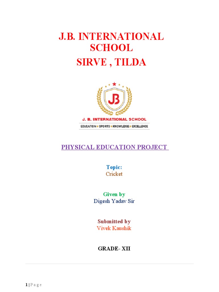 Cricket physical education project pdf games of physical skill