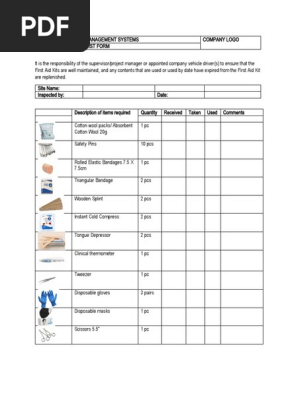 First Aid Checklist