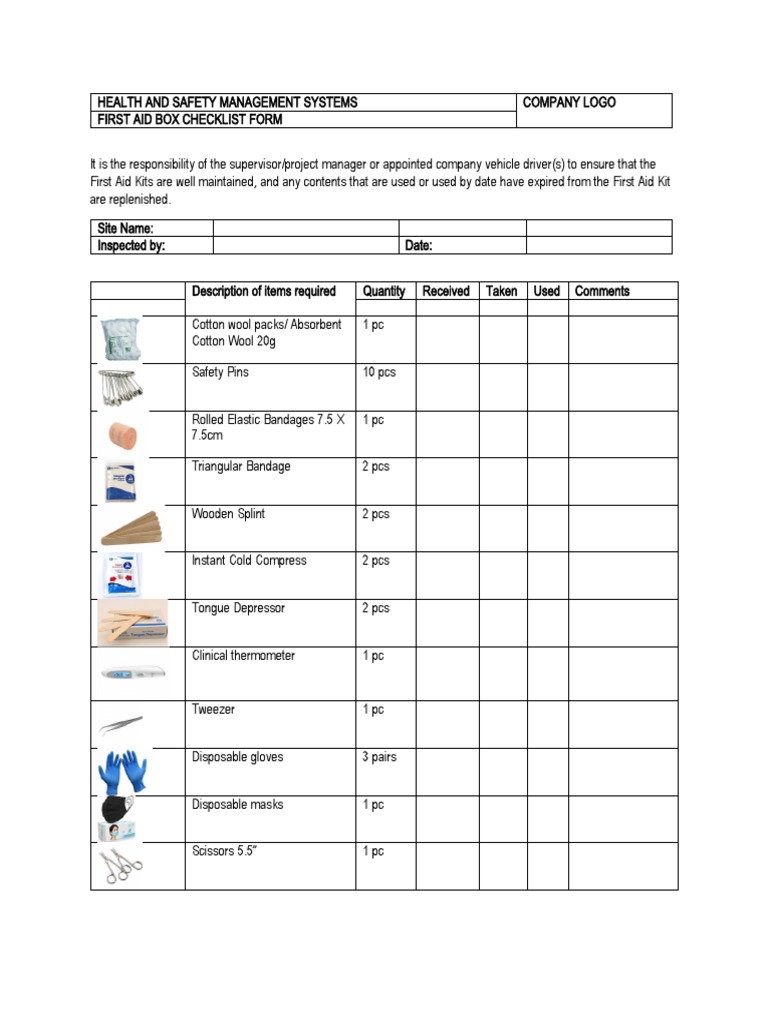 First aid checklist pdf first aid