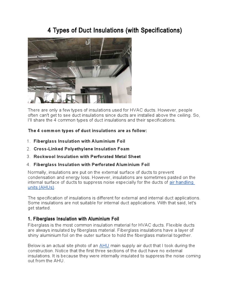 Duct Insulation Types and Specs | PDF | Duct (Flow) | Thermal Insulation