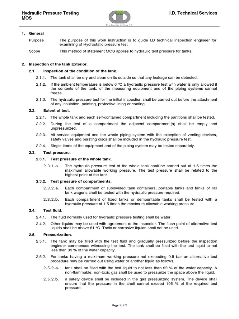 Hydraulic Pressure Testing PDF Calibration Pressure