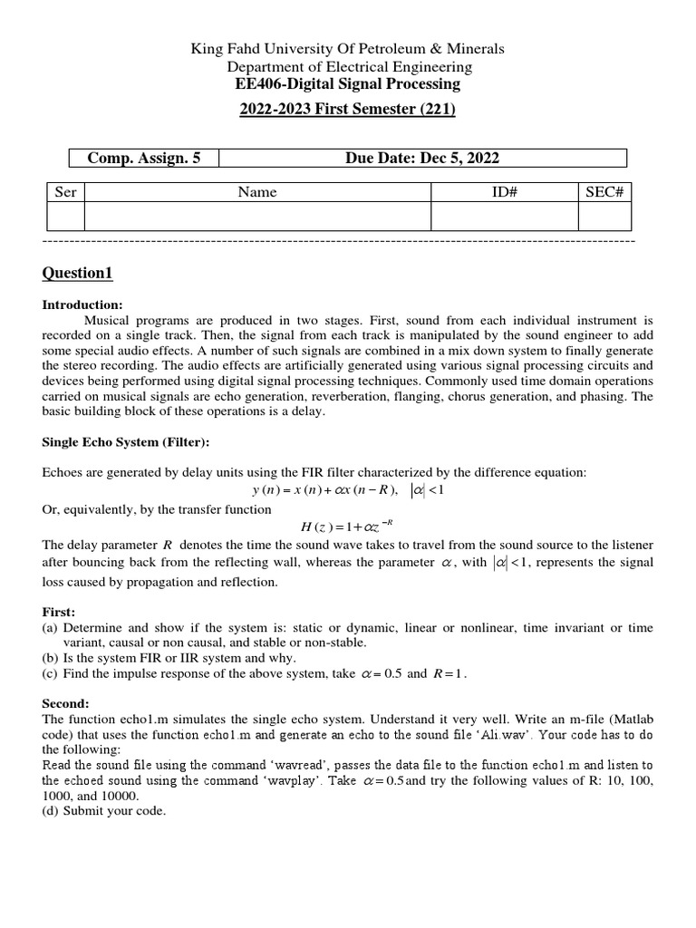 Digital Signal Processing Assignments | PDF | Applied Mathematics ...