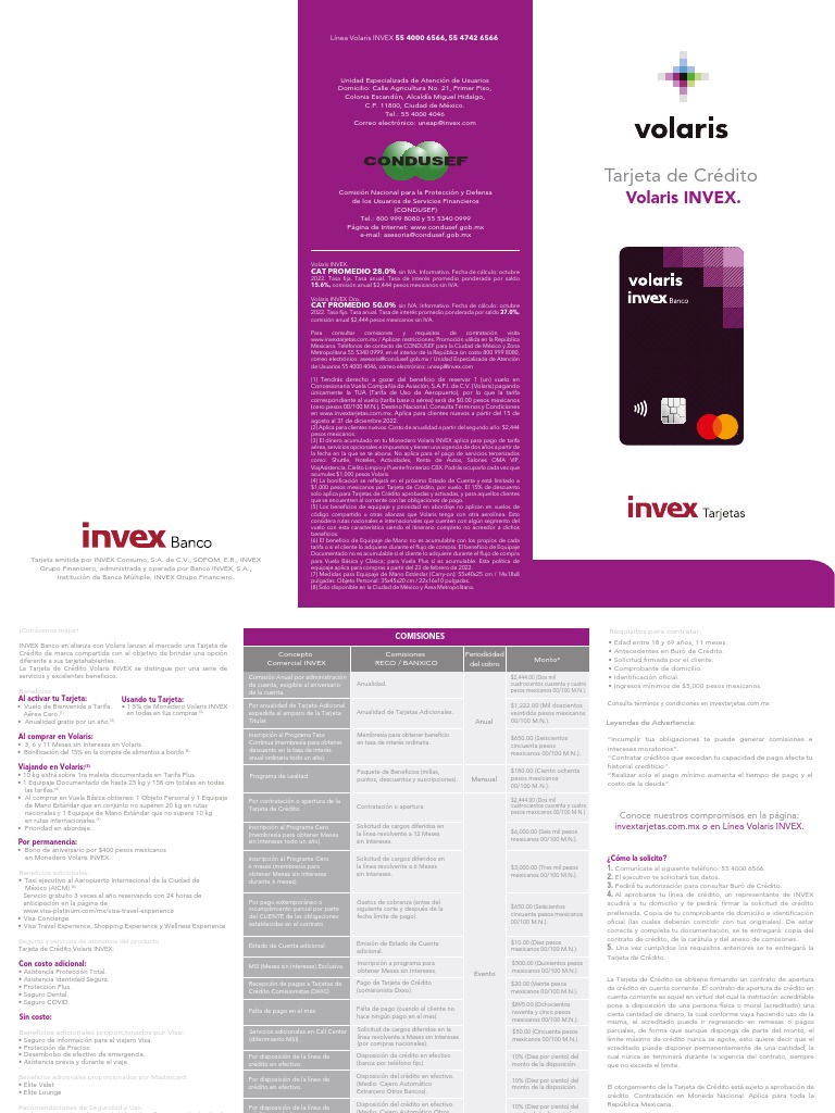 Beneficios de la Tarjeta Volaris INVEX | PDF | Tarjeta de crédito | Bancos
