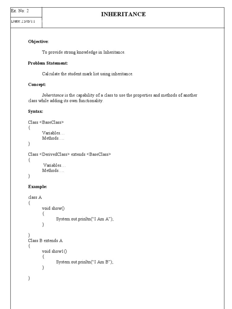 Inheritance in Java: Student Marks Calculation | PDF