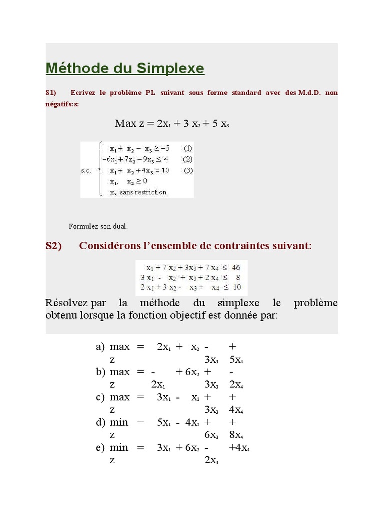 Méthode du Simplexe en Programmation Linéaire | PDF | Optimisation ...