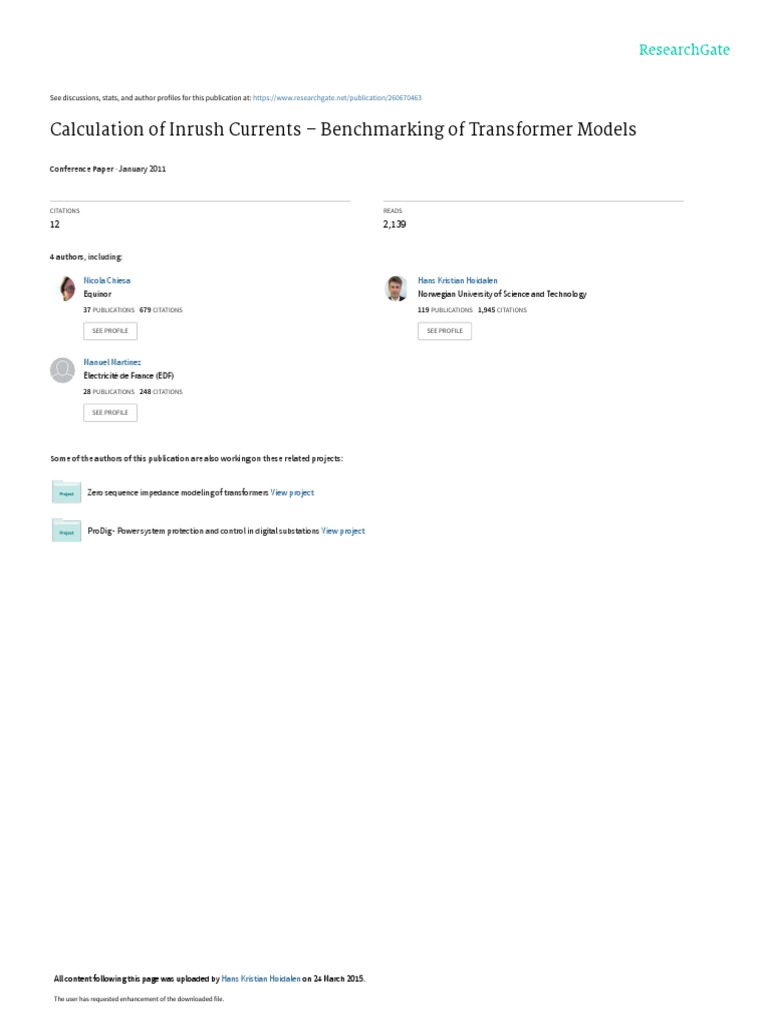Calculation of Inrush Currents - Benchmarking of T | PDF | Transformer ...