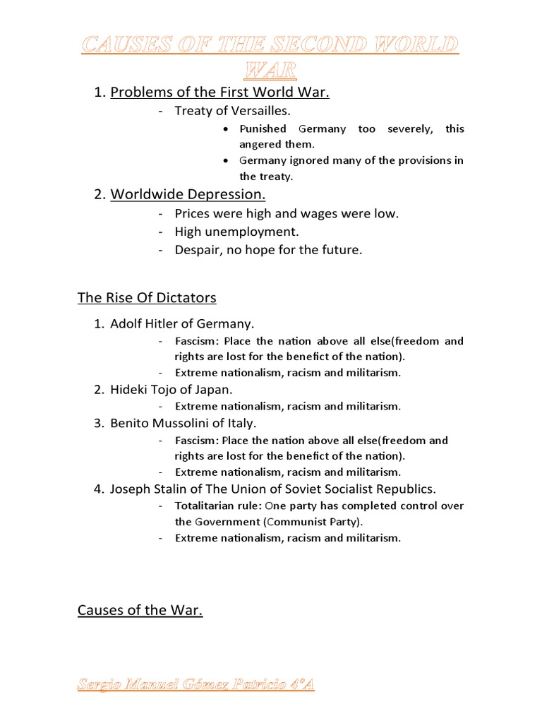 Causes of The Second World War 2 | PDF | Adolf Hitler | World War II