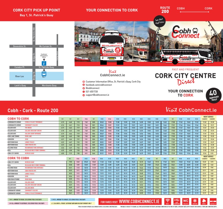 Cobh Connect Route 200 Schedule and Map for Transport Between Cobh and