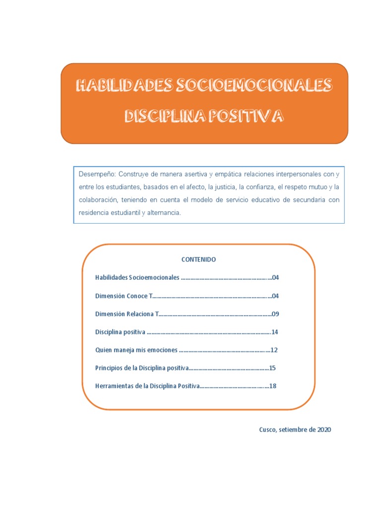 Habilidades Socioemocionales y Disciplina Positiva | PDF | Las ...