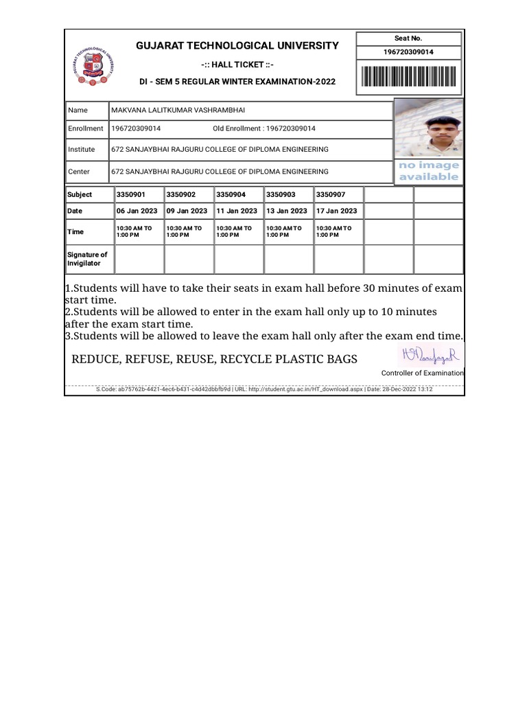 Du Sol Sem 5 Exam Form