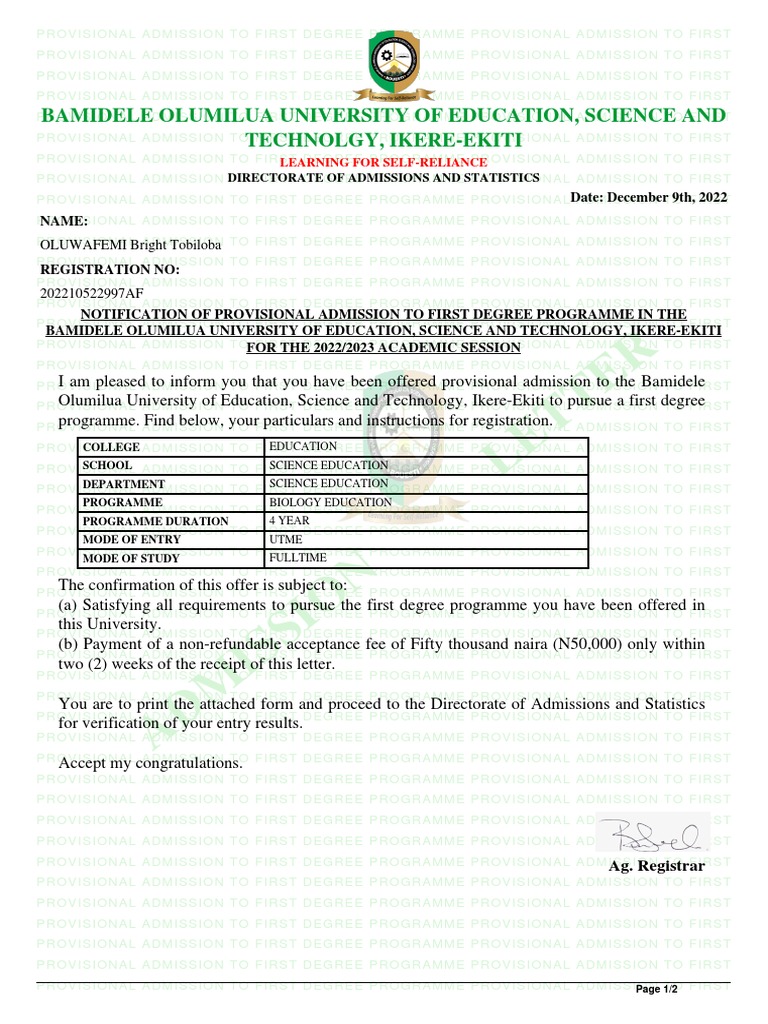 Admission Letter (1) | PDF