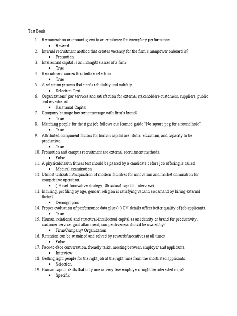 Human Resource Management_Test Bank PDF Recruitment Employment