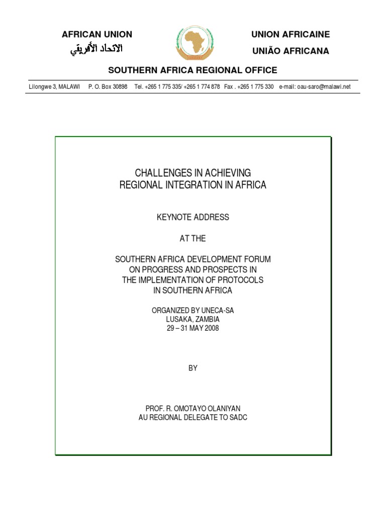 Challenges In Achieving Regional Integration In Africa E Pdf