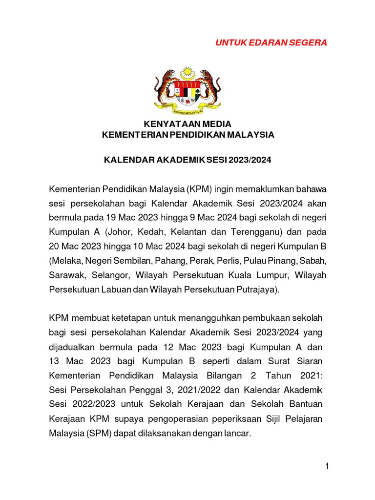 KM - KPM - Kalendar Akademik Sesi 20232024 - 221210 - 112013 | PDF