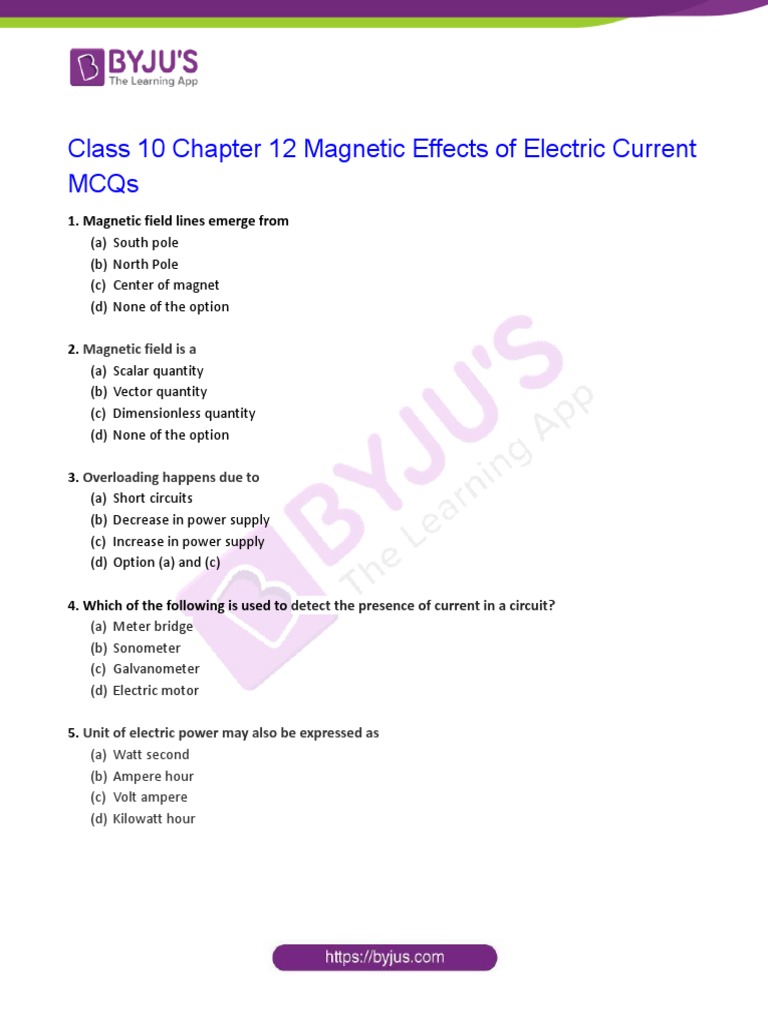 Chapter 13 Effects of Electric Current MCQs PDF