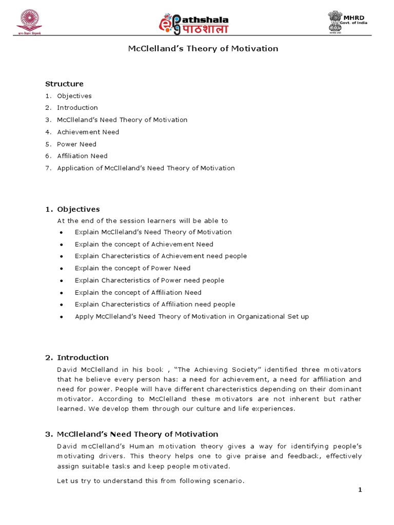 McClelland's Motivation Theory Explained | PDF | Motivational | Motivation