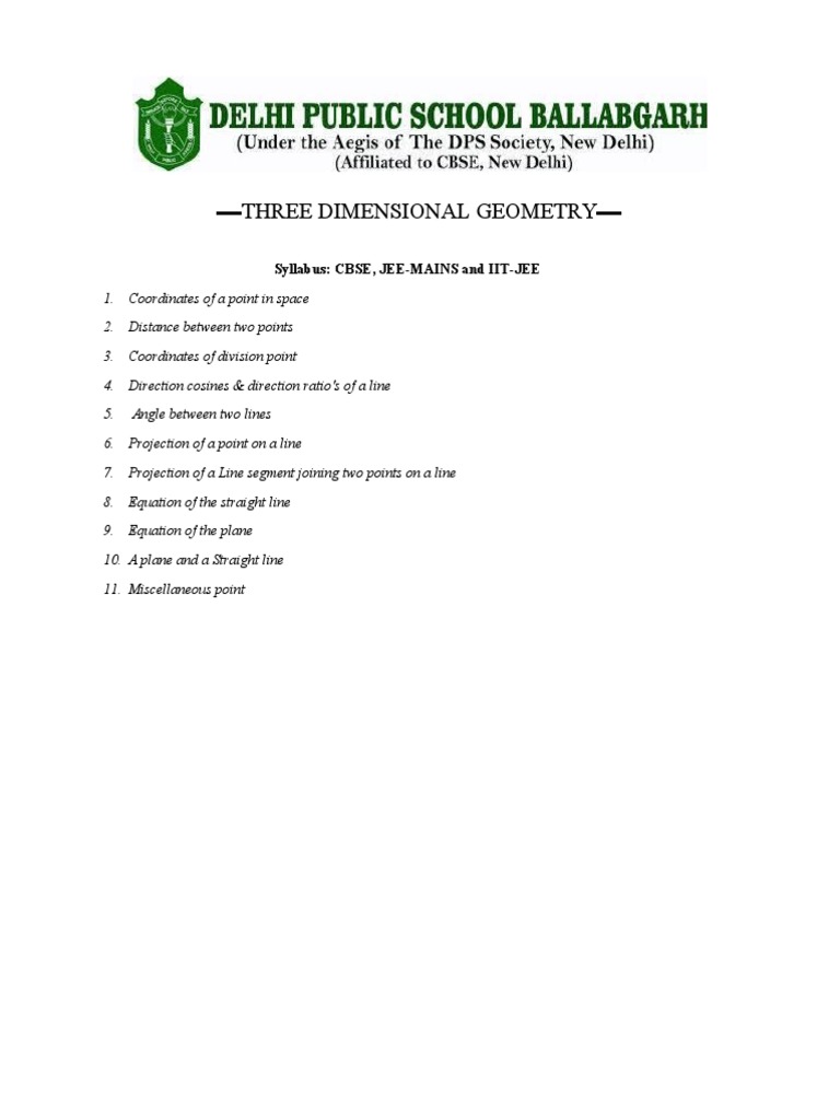 Three dimensional geometry syllabus cbse jee mains and iit jee pdf