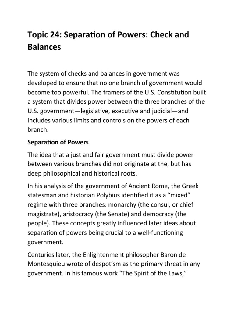 Topic 24_Separation of Powers Check and Balances PDF Separation Of
