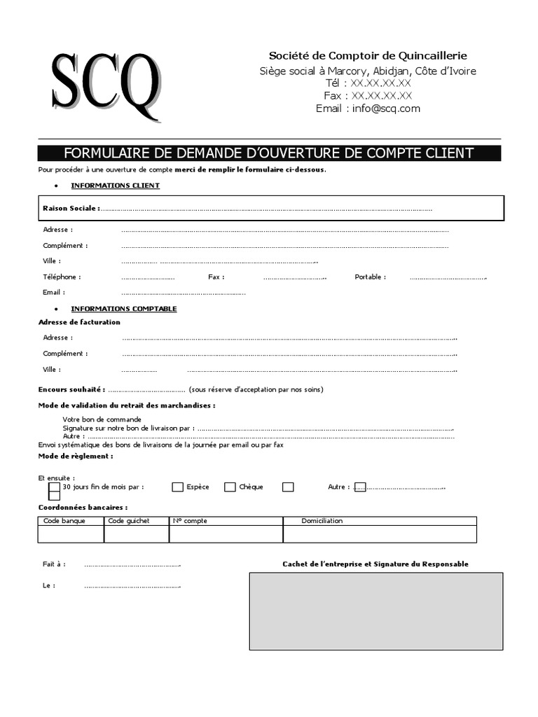 Formulaire d'Ouverture de Compte Client SCQ PDF