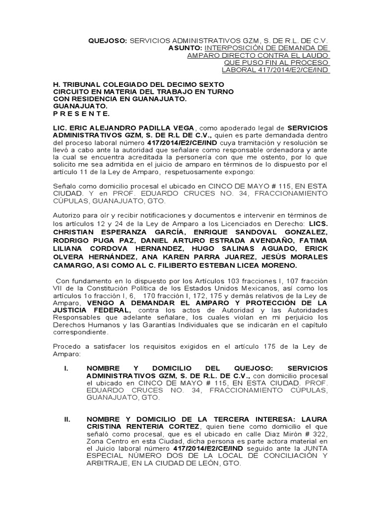 Amparo Contra Laudo | PDF | Caso de ley | Ley procesal