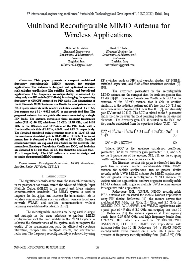 Multiband Reconfigurable MIMO Antenna For Wireless Applications | PDF ...