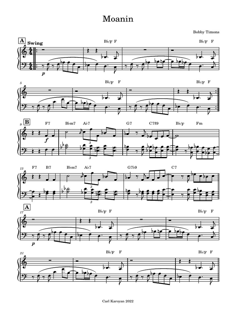 Moanin Vocal Trio PIANO | PDF