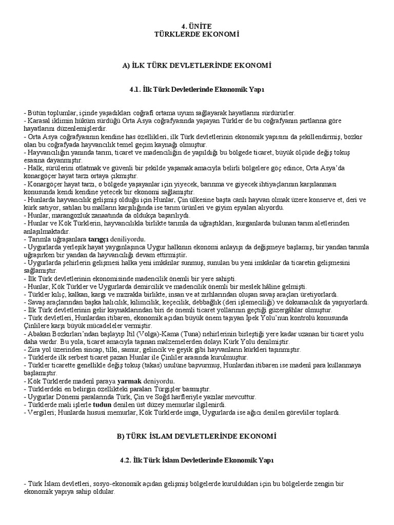 Turk Kultur Ve Medeniyet Tarihi 4. Unite Ozet | PDF