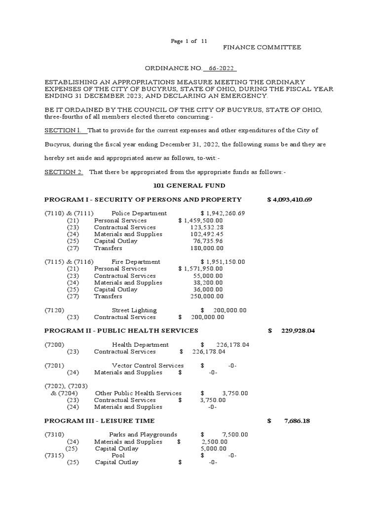 Bucyrus 2023 Budget Appropriations | PDF | Sanitary Sewer | Economies