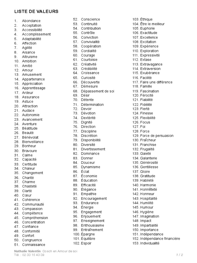 Liste Des Valeurs Pdf : Trouver ses valeurs en 4 étapes simplissimes ...