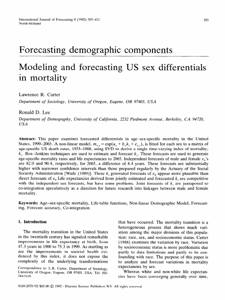 Forecasting Demographic Components Modeling And Forecasting Us Sex Differentials In Mortality