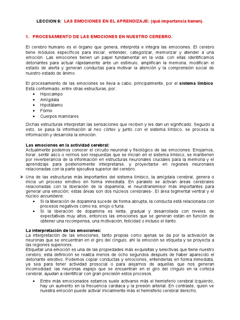 Emociones y su impacto en el aprendizaje | PDF | Las emociones ...
