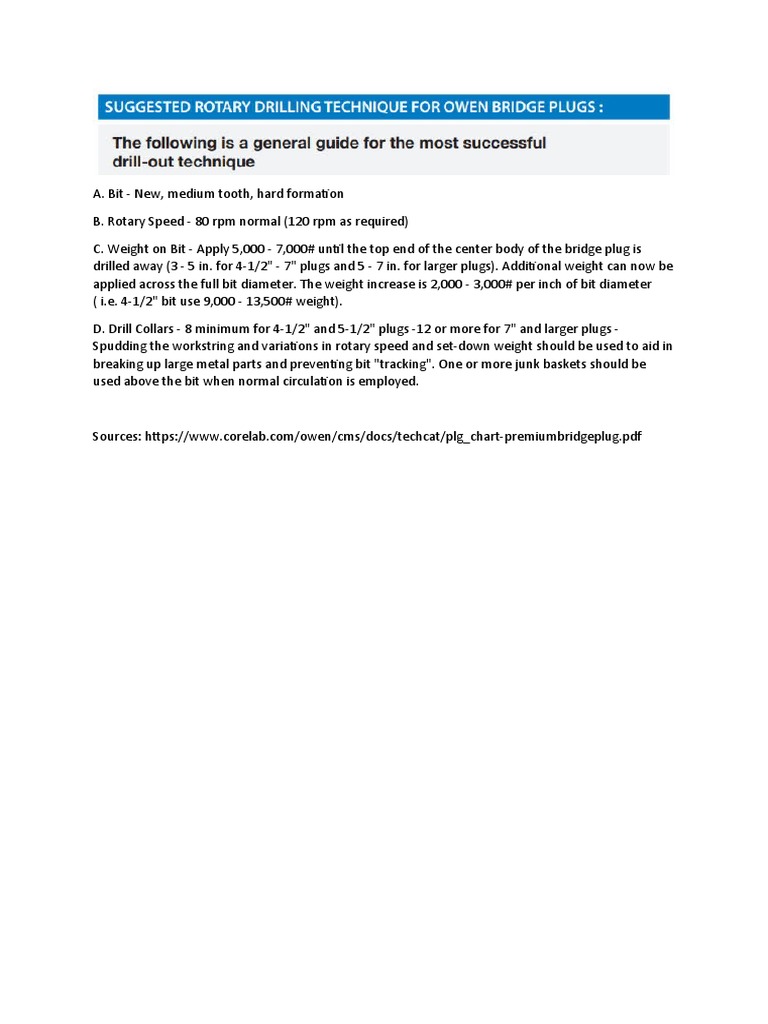 Bridge Plug Drilling Guidelines | PDF