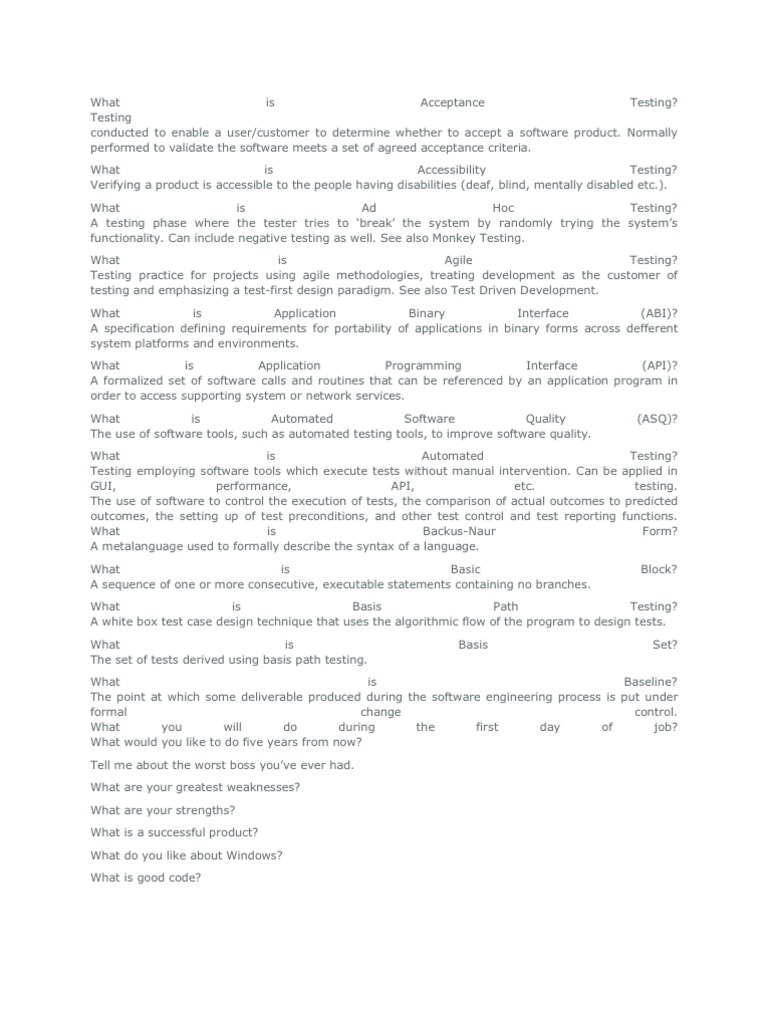 Software Testing Interview Question | PDF | Software Testing | Software ...