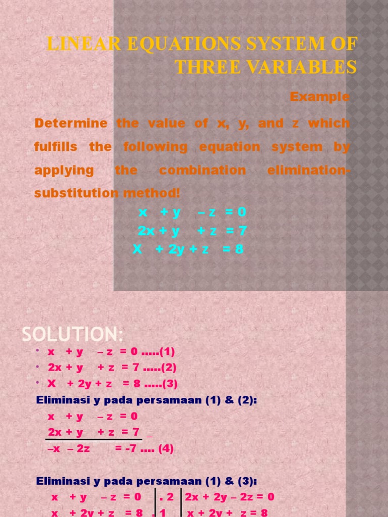 Solving Linear Equations with Three Variables | PDF | Equations ...