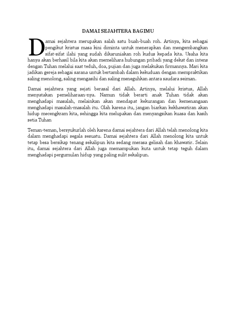 Damai Sejahtera Bagimu | PDF