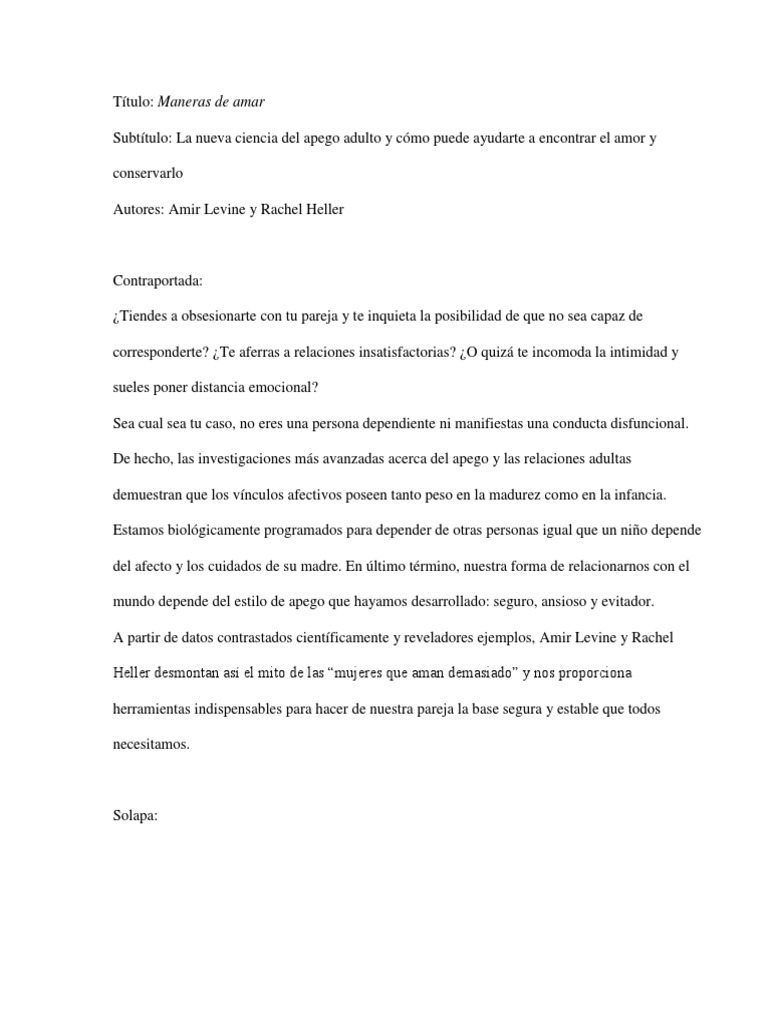 Maneras de amar: La nueva ciencia del apego adulto y cómo puede