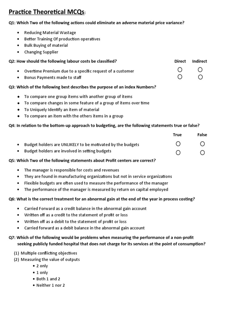 Theoretical MCQs on Cost Management | PDF | Time Series | Management ...