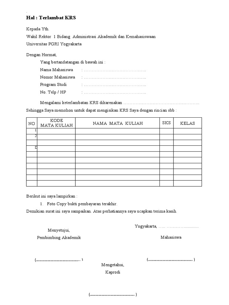 Surat Permohonan Keterlambatan KRS | PDF | Seni