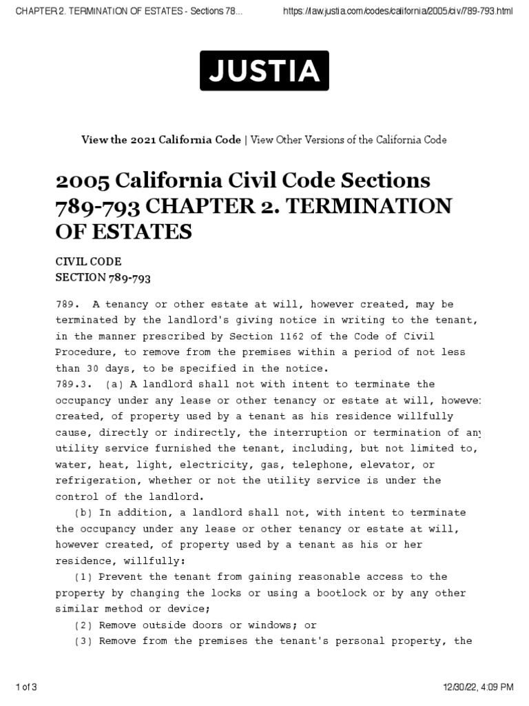 2005 California Civil Code Sections 789793 Chapter 2. Termination of