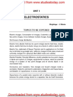 CBSE Class 12 Physics Electrostatics Notes and Questions