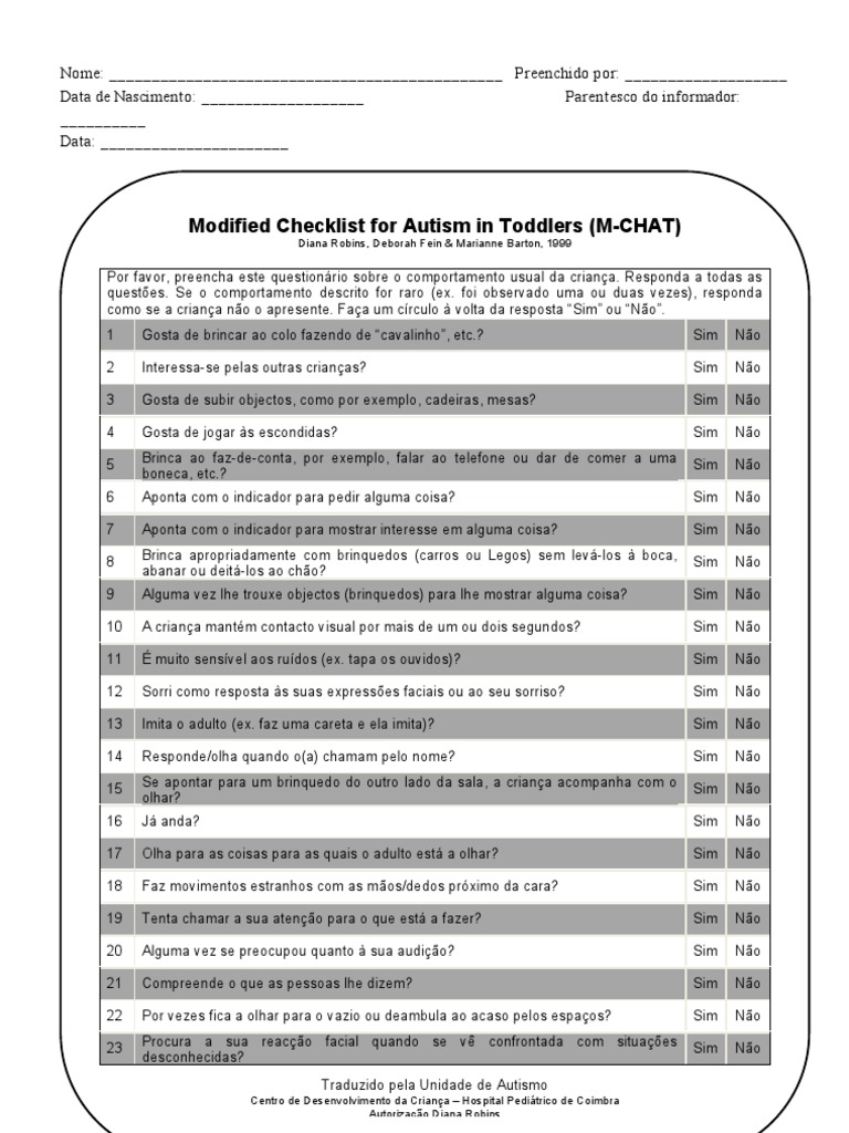 Modified Checklist for Autism in Toddlers (MCHAT)