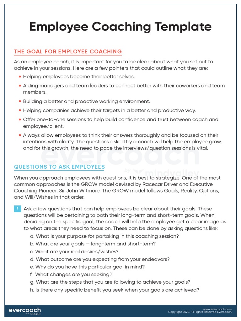 Employee Coaching Template by Evercoach PDF Goal Employment Employee Coaching Template by Evercoach PDF Goal Employment