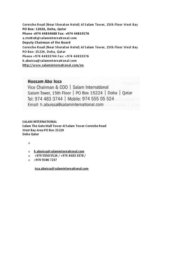 Salam International Address and Numbers PDF
