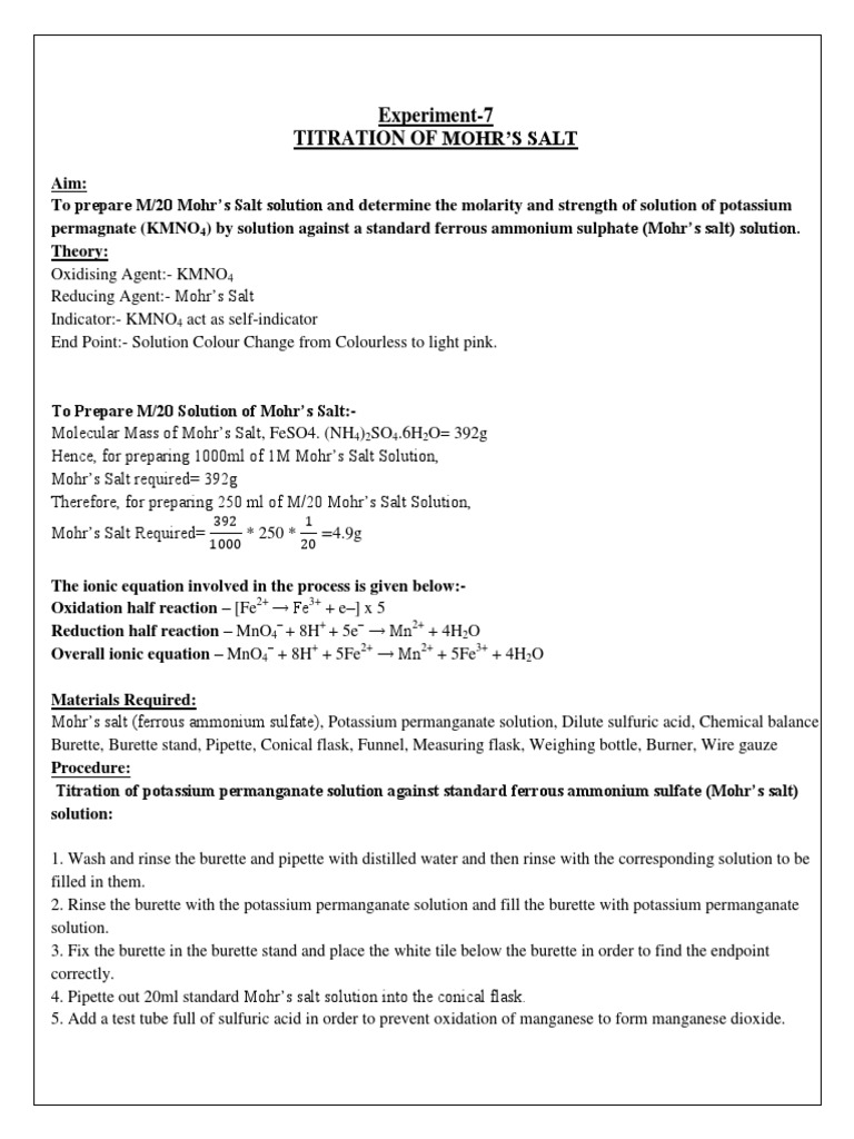 Experiment 7 PDF Titration Chemistry