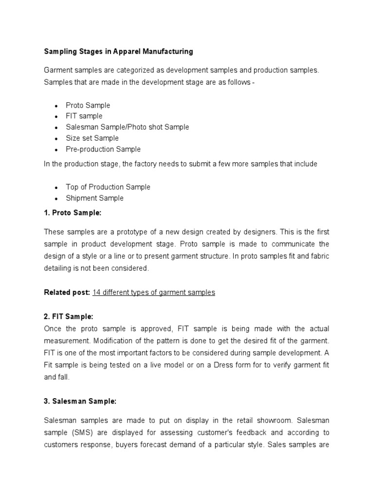 Sampling Stages in Apparel Manufacturing | PDF | Clothing | Sales