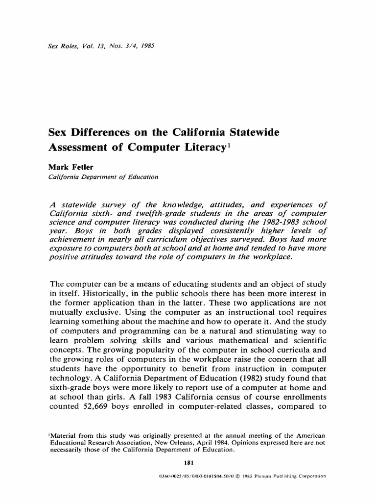 Fetler m 1985 sex differences on the california statewide
