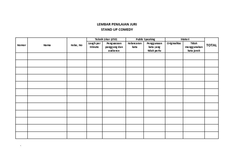 Lembar Penilaian Juri Stand Up Comedy PDF