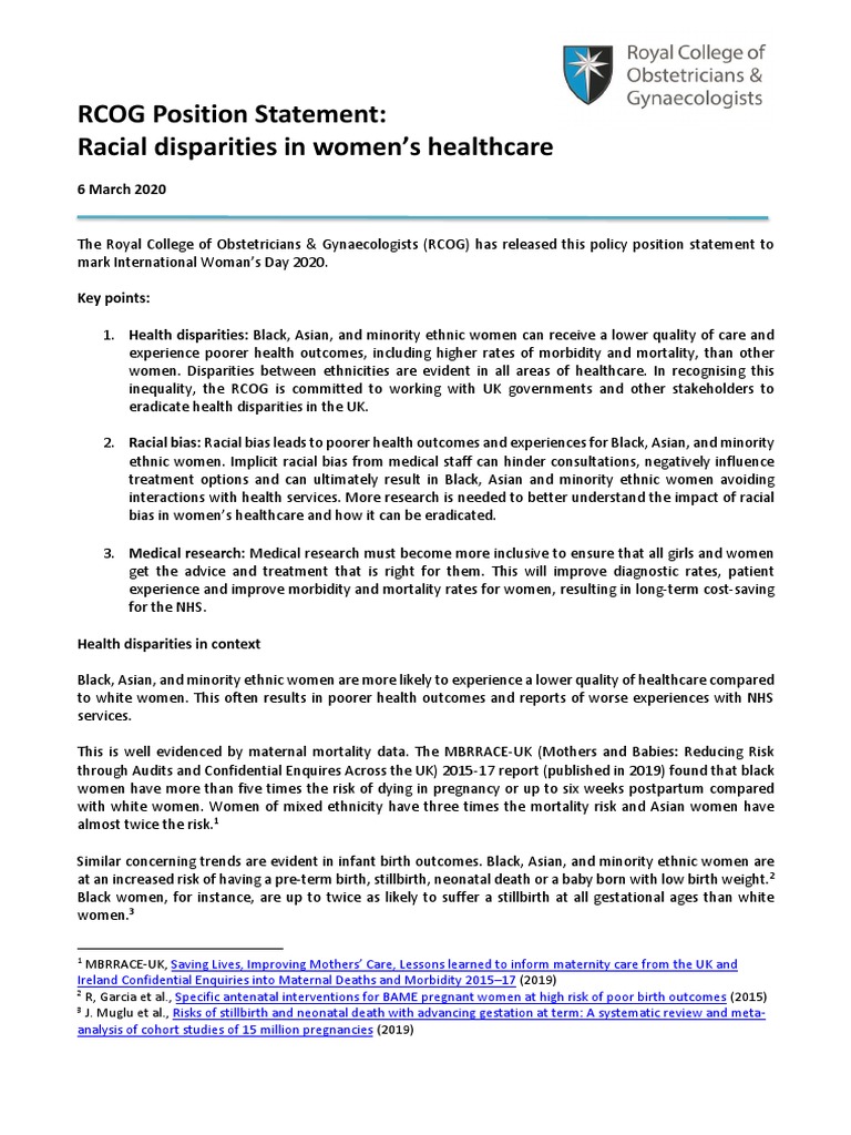 Racial Disparities in Women's Healthcare | PDF | Health Equity | Health ...
