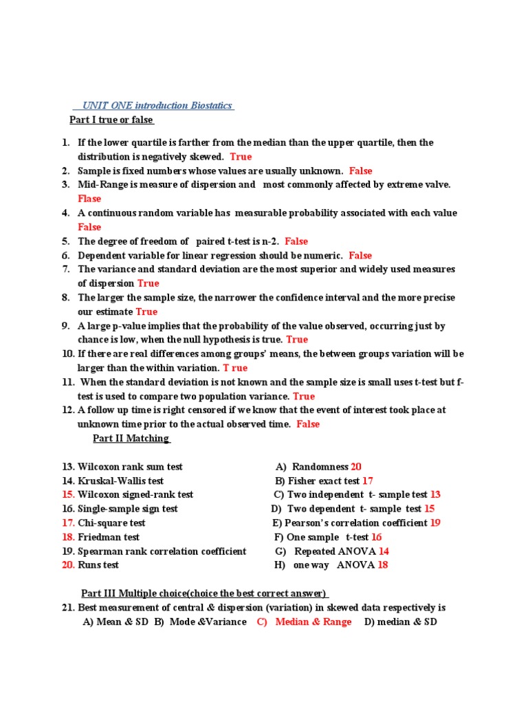 Biostatistics MCQs and Answers Guide | PDF | P Value | Student's T Test