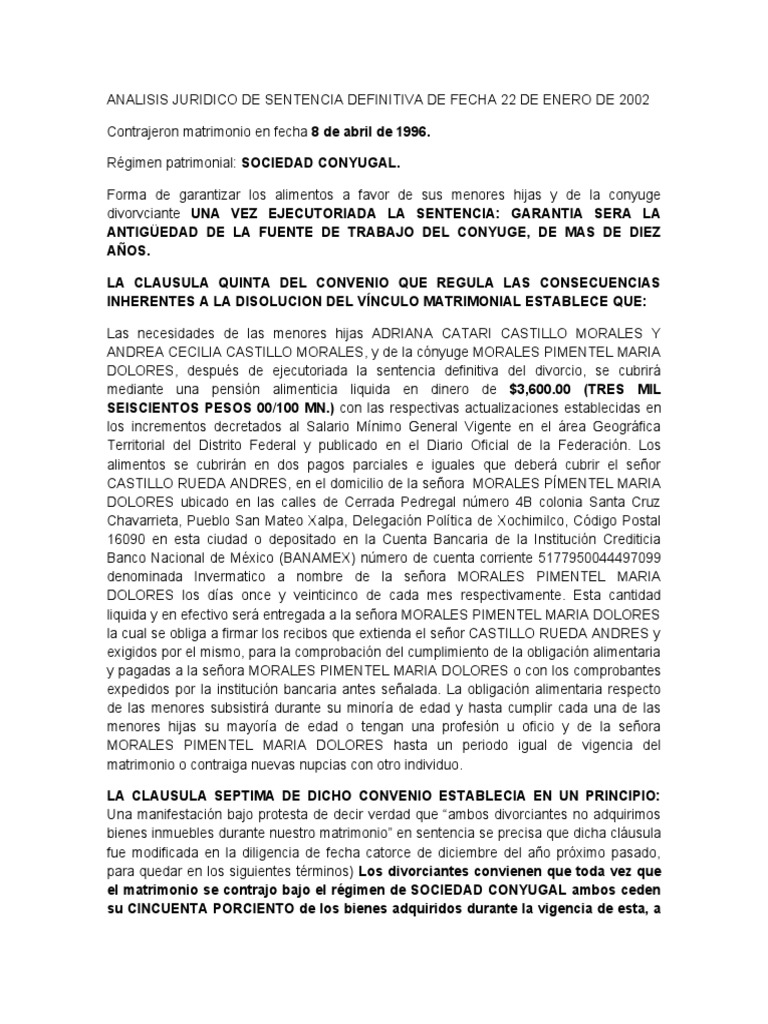 Analisis Juridico de Sentencia Definitiva de Fecha | PDF | Divorcio ...